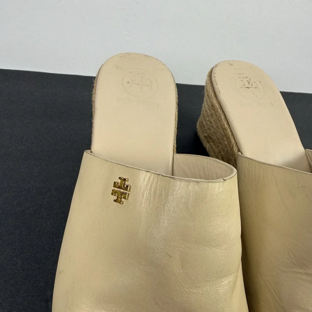 Tory Burch Landon Espadrille‎ Wedge 7.5 Tan Cream Slip On Womens Wedge